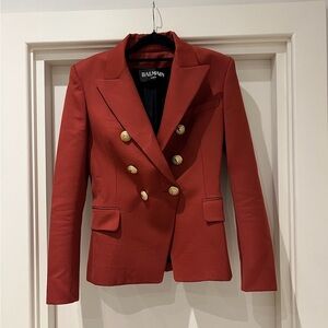 Balmain Women's Scarlet Blazer with Gold Buttons